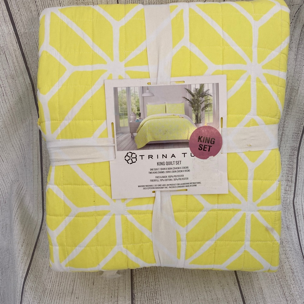 Trina Turk Trellis Quilt Set King Yellow Geometric Modern Bedding Colorful Bold